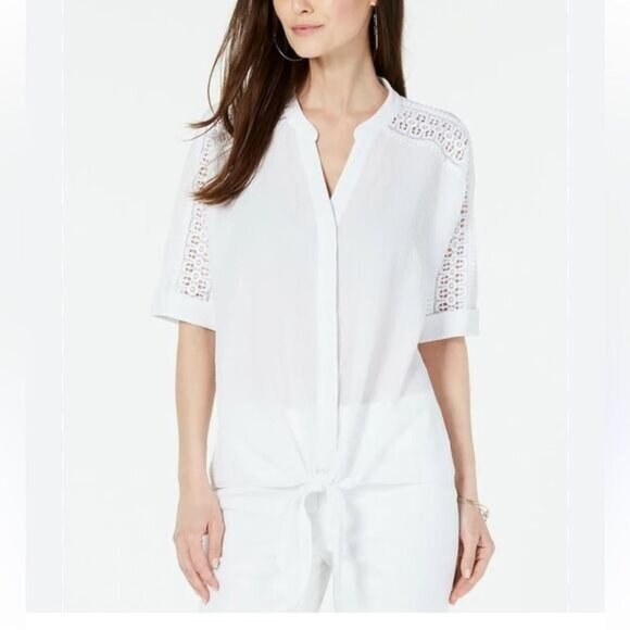 NWT Alfani Lace Tie Front Blouse – Women’s Size S (Petite) - Picture 1 of 9